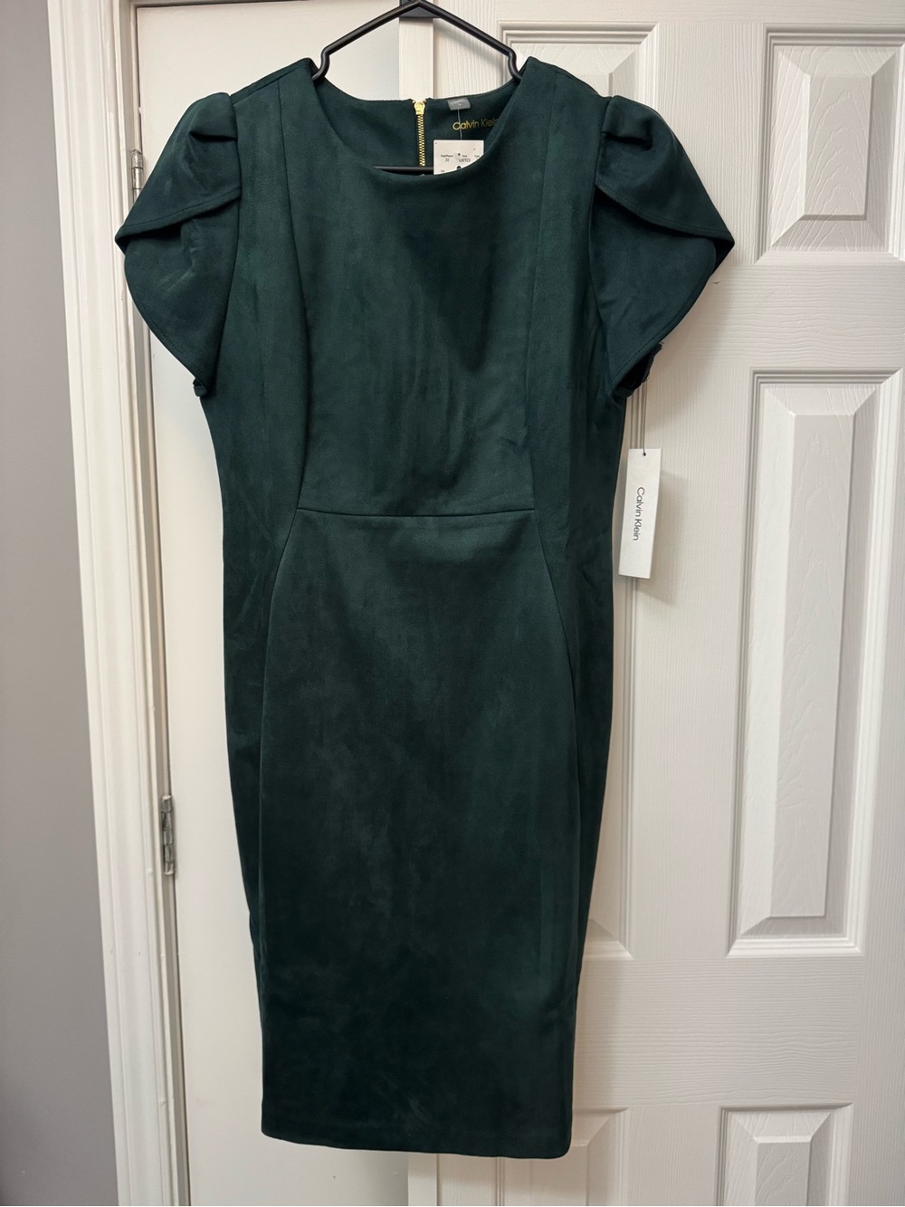 Calvin Klein Deep Green Puff-Sleeve Sheath Dress